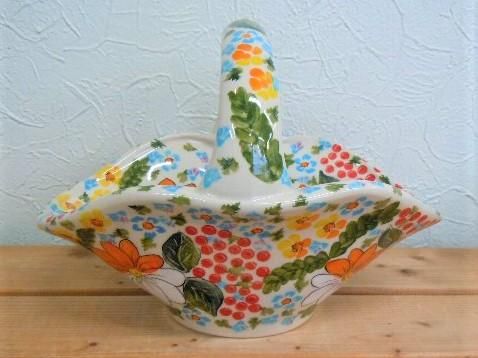 ミレナ ポーリッシュポタリーのバスケット 「オレンジのマーガレット