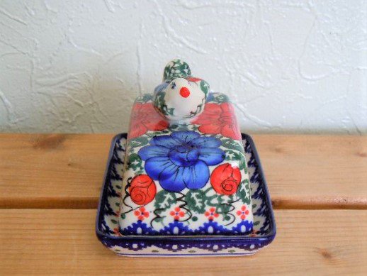 ミレナ　小鳥のバターケース 　「ザコパネの花」 - ポーランド陶器食器専門店　ポーリッシュ・ポッタリー・ガーデン