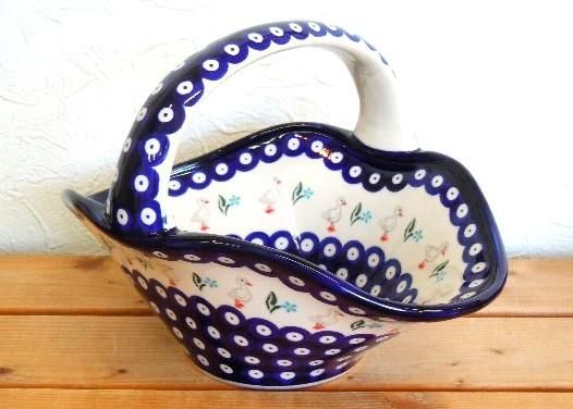 ミレナ ポーリッシュポタリーのバスケット 「コウノトリ