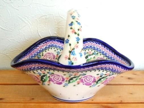 ミレナ ポーリッシュポタリーのバスケット 「紫のばら