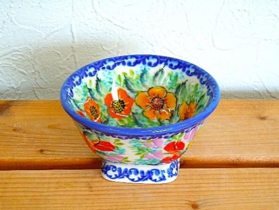 カリヒ 台付き小さな花のボウル - ポーランド陶器食器専門店 ポー