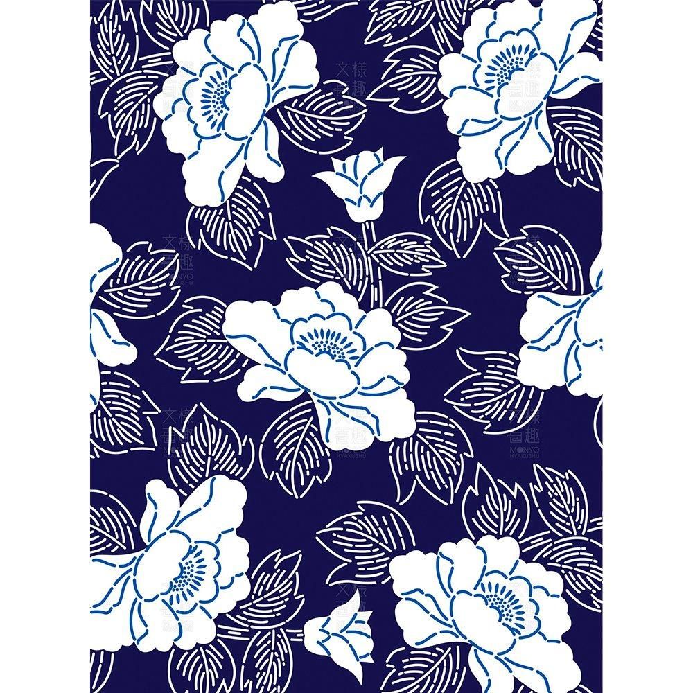 藍染の牡丹 - 伝統文様のデザイン素材なら【文様百趣ONLINE SHOP】