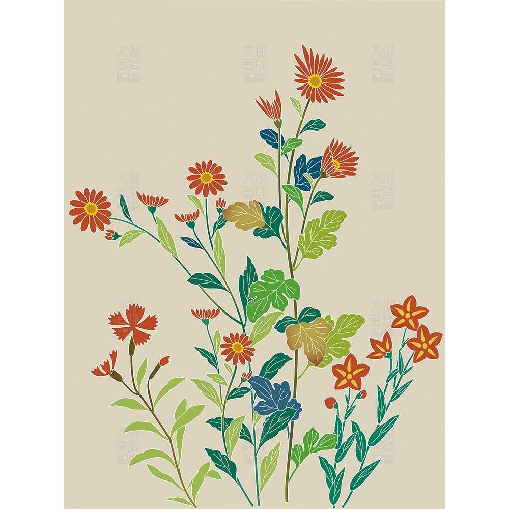 友禅小袖の秋草文桔梗・撫子・菊 - 伝統文様のデザイン素材なら