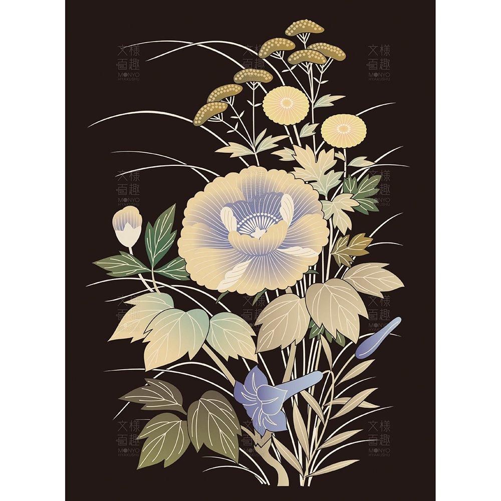 蒔絵盆の秋草文藤袴 菊 薄 鉄砲百合 寒牡丹 伝統文様のデザイン素材なら 文様百趣online Shop 蒔絵盆の秋草文藤袴 菊 薄 鉄砲百合 寒牡丹 伝統文様のデザイン素材なら 文様百趣online Shop
