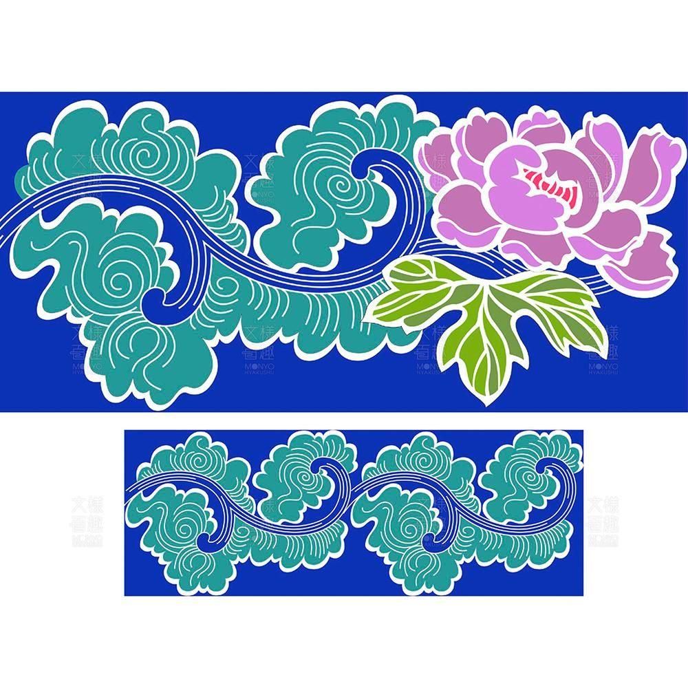 獅子毛唐草/藍染2 - 伝統文様のデザイン素材なら【文様百趣