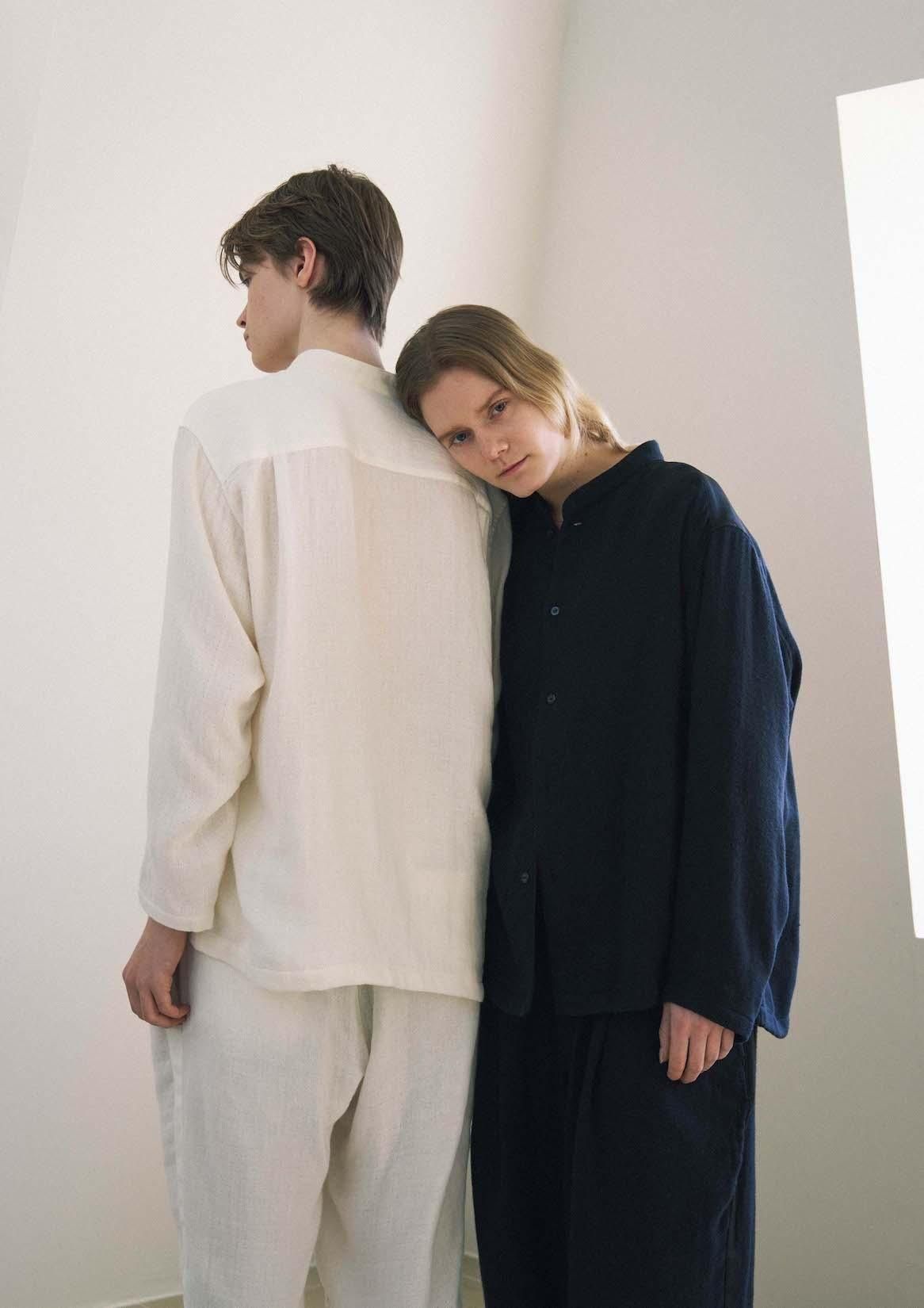 Cotton Cashmere Band collar Pajama shirt|コットンカシミヤ・バンドカラーパジャマシャツ