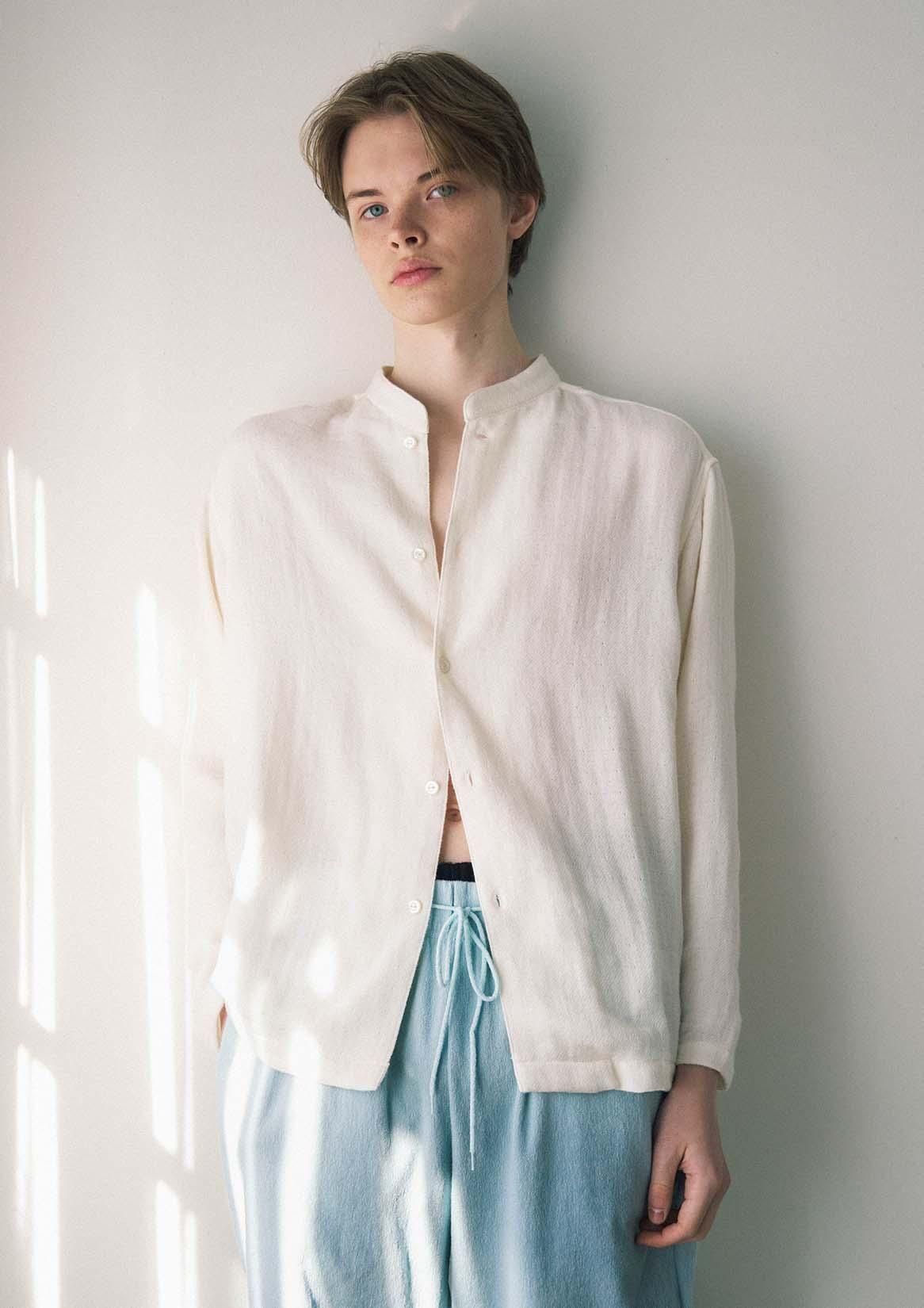 Cotton Cashmere Band collar Pajama shirt|コットンカシミヤ・バンドカラーパジャマシャツ