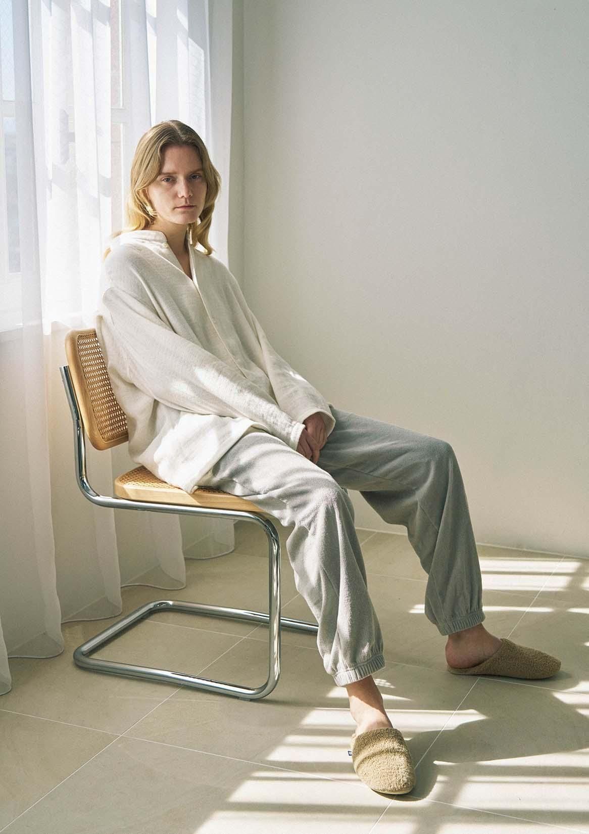 Cotton Cashmere Band collar Pajama shirt|コットンカシミヤ・バンドカラーパジャマシャツ