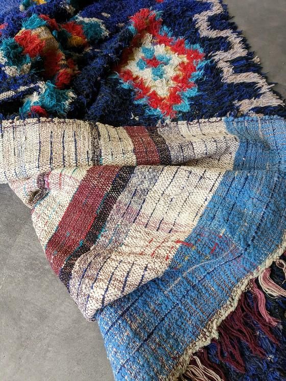 モロッコラグ「ボシャルウィット」ネイビーブルー,RBO49サステナブルな