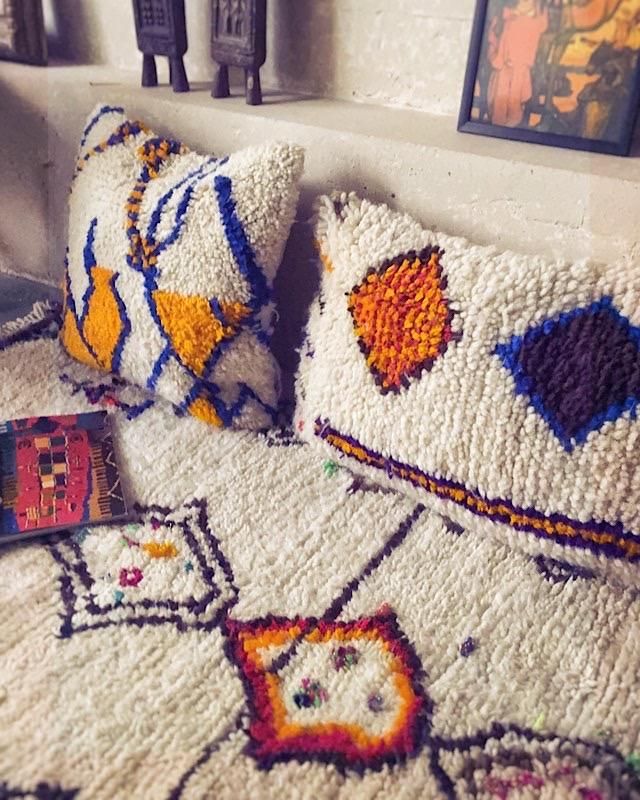 アジラルラグ クッションカバー 一点物イエロー【RCV-105】ミックス