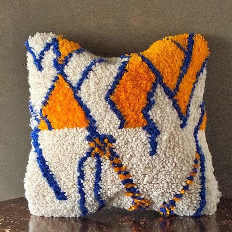 アジラルラグ クッションカバー 一点物イエロー【RCV-106】ミックス