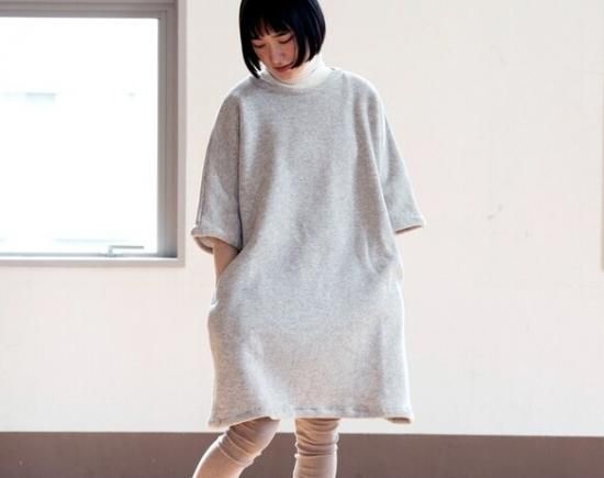 ヤク混裏起毛ニットチュニックワンピース 両脇ポケット付 Organiccotton C O C O C O C O ヤク混裏起毛ニットチュニックワンピース 両脇ポケット付 Organiccotton C O C O C O C O