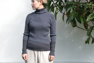 【榊染め】Organic Cotton無縫製バイカラーリブタートルセーター