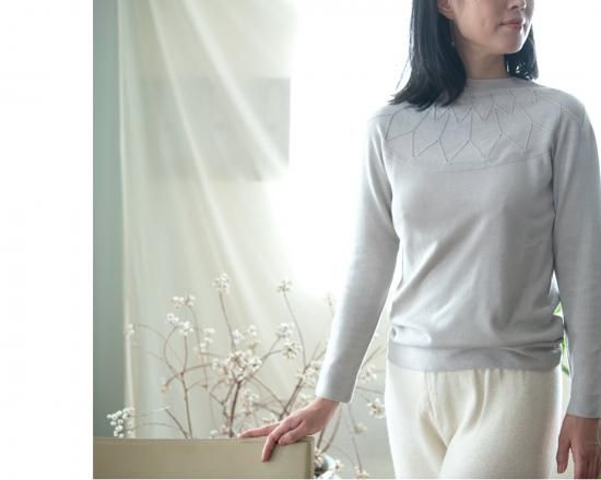 アンゼリカ染め Organic Cotton 織柄ニットプルオーバー【無縫製