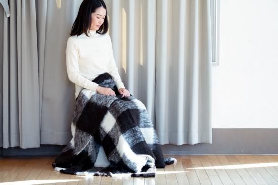 ラマ　アルパカウールブランケット　西ドイツ製　デッドストック ブランケット リサイクル ウール 無染色 メリノ 抗菌 フリンジ