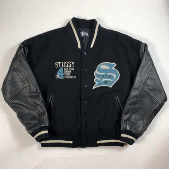 90s OLD Stussy 4大都市 BIG4 袖レザー スタジャン 【おしゃれ