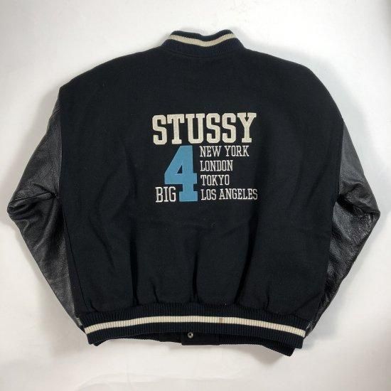 90'S OLD ”STUSSY” STADIUM JACKET/BIG 4 スタジャン ブラック×ブラック