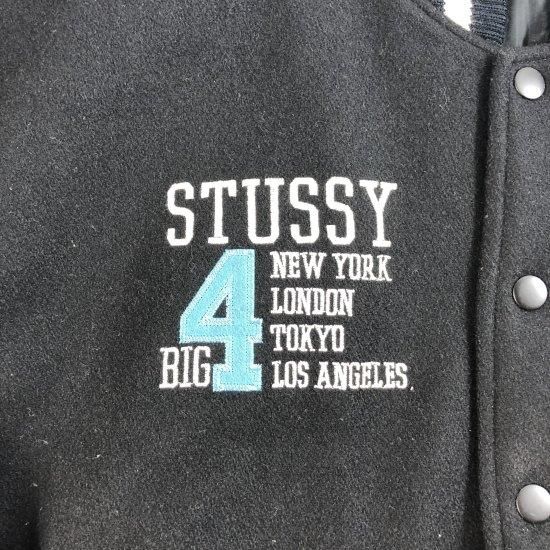 90'S OLD ”STUSSY” STADIUM JACKET/BIG 4 スタジャン ブラック×ブラック