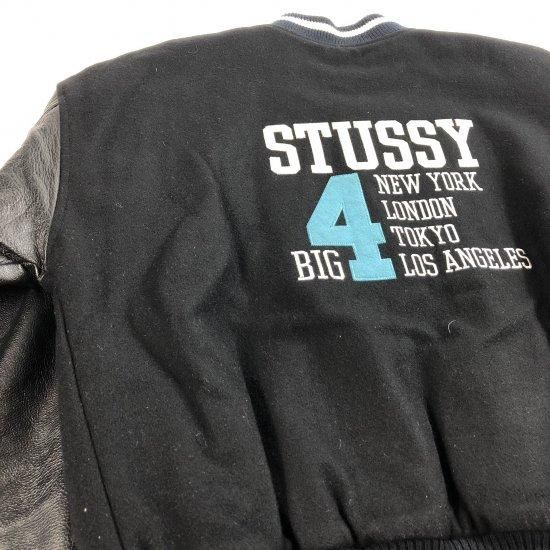 90'S OLD ”STUSSY” STADIUM JACKET/BIG 4 スタジャン ブラック×ブラック