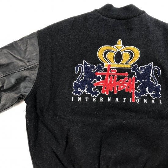 90'S OLD ”STUSSY” STADIUM JACKET/クラウン‐ブラック×ブラック