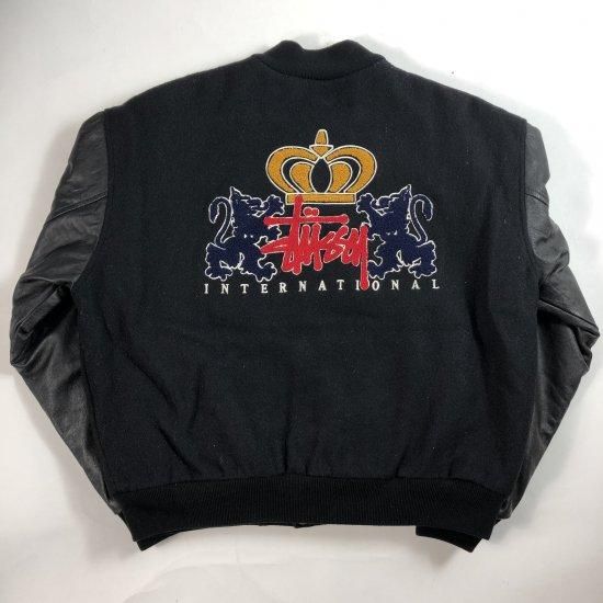 90'S OLD ”STUSSY” STADIUM JACKET/クラウン‐ブラック×ブラック