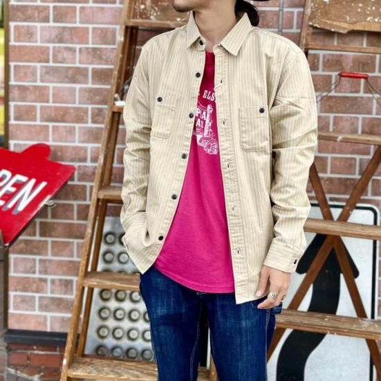 BIG MIKE /HICKORY STRIPE L/S WORK SHIRTS/BEIGE - ビッグ
