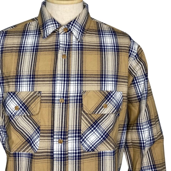 BIG MIKE /HEAVY FLANNEL SHIRTS/BEIGE×WHITE - ビッグマイク ヘビー