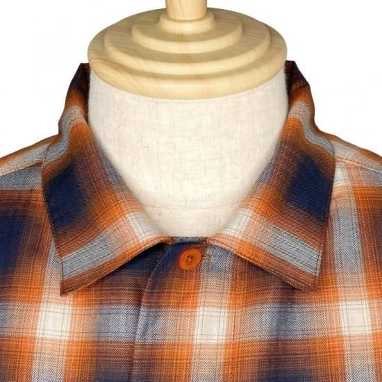 UNIVERSAL OVERALL /OPEN COLLAR WORK CHECK SHIRT ORANGE