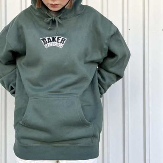 【BAKER SKATEBOARDS】 Arch Logo Hoodie / Army Green Baker Arch Logo Hoodie - Army Green – Palm Isle Skateshop