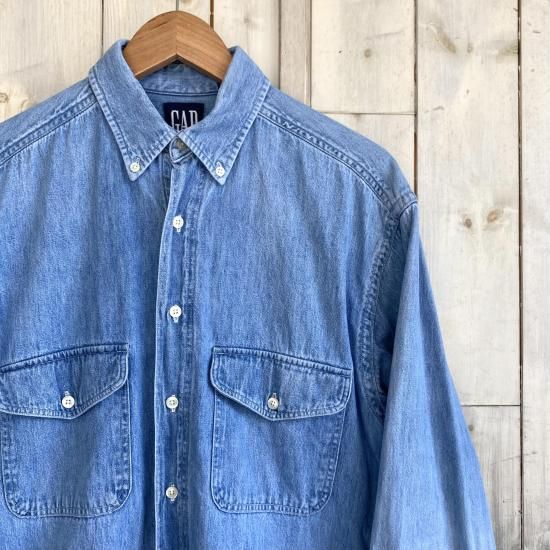 ギャップ 90s GAP denim shirt L l botton Vintage Gap Denim Blue Shirt Large 1990s Gap Plain Blue