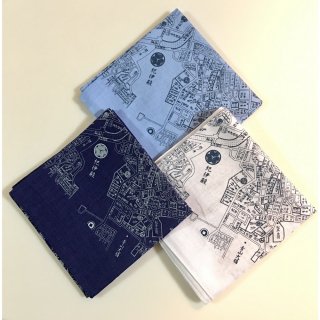 江戸古地図バンダナ 3色セット（白・水色・紺）