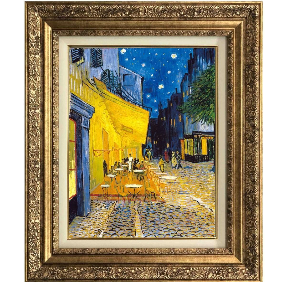 ゴッホ展 複製絵画 2個セット 夜のカフェテラス 青い花瓶の花 プリハード複製画/ヴィンセント・ヴァン・ゴッホ「夜のカフェ