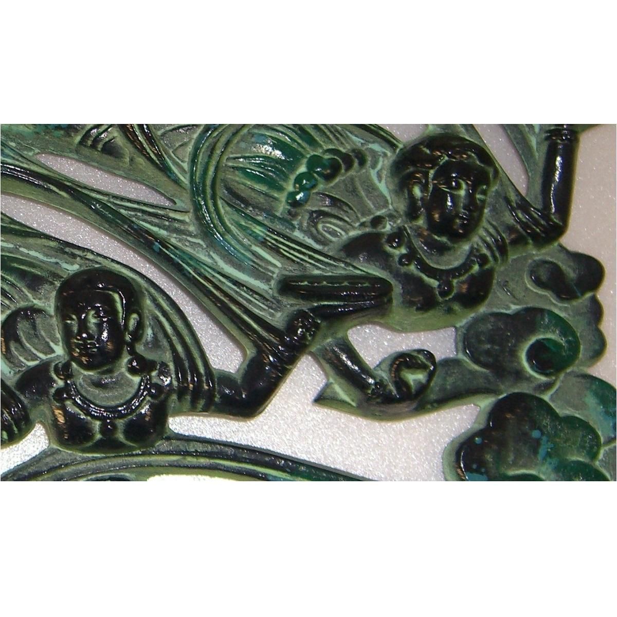 弥左エ門作 法隆寺の飛天を模したレリーフ 緑青色 飾り物 弥左エ門作 法隆寺の飛天を模したレリーフ 緑青色 飾り物