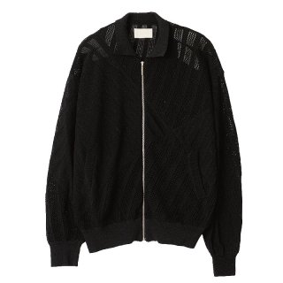 COTTON MESH STRIPE ZIP-UP CARDIGAN