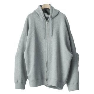 COTTON DOUBLE KNIT TUCKED ZIP HOOD