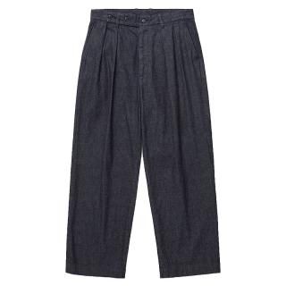 WASHED LIGHT DENIM TUCKED TROUSERS