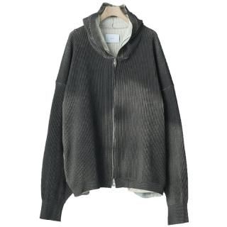 DISCOLORATION RIB KNIT ZIP HOODY