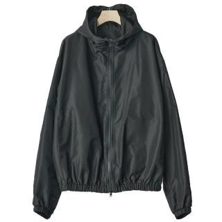 PURE SILK TAFTA SHIRRED ZIP HOOD JACKET