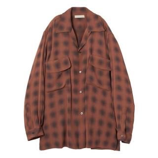 BLURRED OMBRE PLAID OPEN COLLAR SH