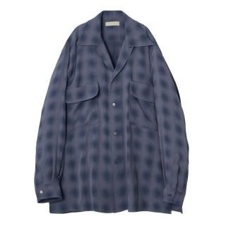 BLURRED OMBRE PLAID OPEN COLLAR SH