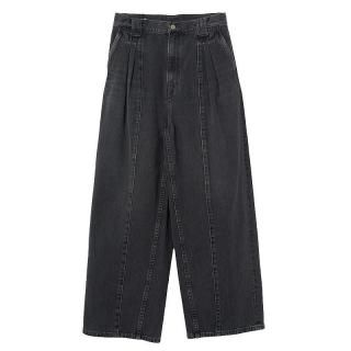 BLEACHED DENIM WIDE-LEG BUGGY PANTS