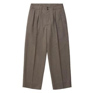 MELANGE HERRINGBONE STRIPE TUCKED TROUSERS