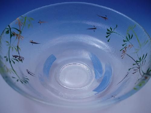 京絵付け手描きガラスめだか抹茶碗 - 京都祇園の和食器・清水焼の