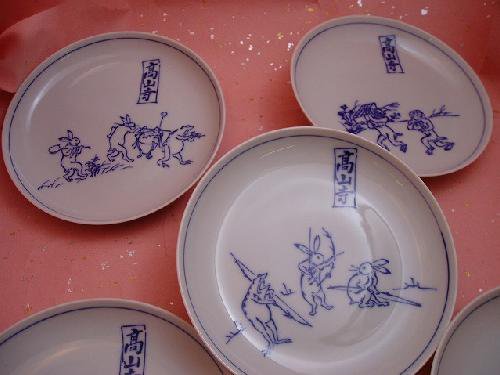 鳥獣戯画取り皿絵替わり５個セット - 京都祇園の和食器・清水焼の陶磁器　食器の京ばん