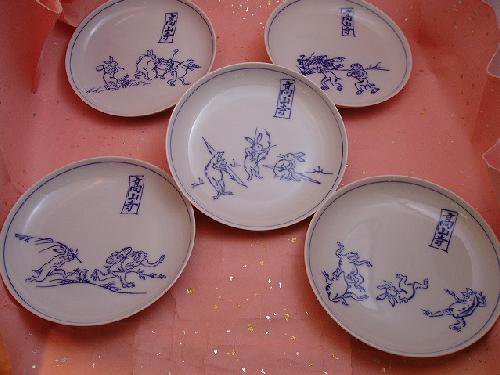 鳥獣戯画取り皿絵替わり５個セット - 京都祇園の和食器・清水焼の陶磁器　食器の京ばん