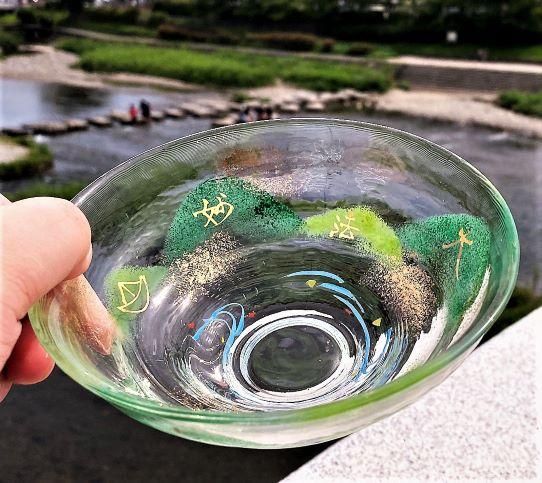 京絵付けガラス五山送り火抹茶碗 - 京都祇園の和食器・清水焼の陶磁器