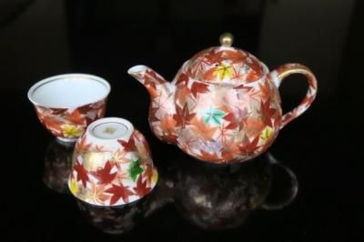 花祇園 和食器 急須 湯呑 セット 玉泉 急須、湯呑9客、お茶桶セット 梅の花柄