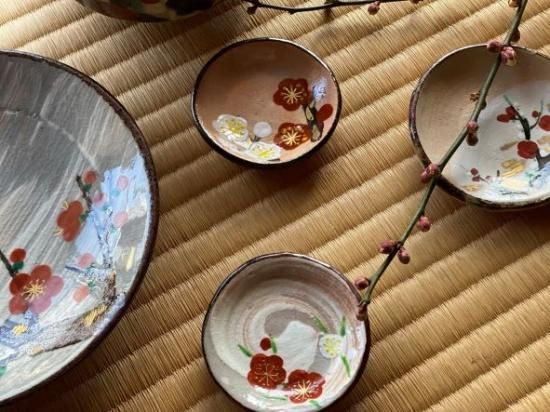 漆器　陶器　お皿　未使用　レトロ　セット　梅 福梅皿 6.0 溜/朱 漆塗り FC29-5/3 漆器の井助