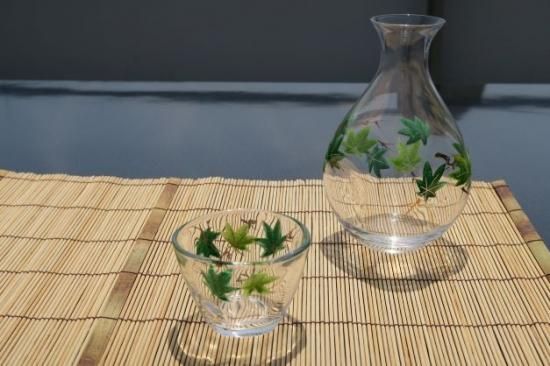 京絵付け手描きガラス青もみじ酒器揃 - 京都祇園の和食器