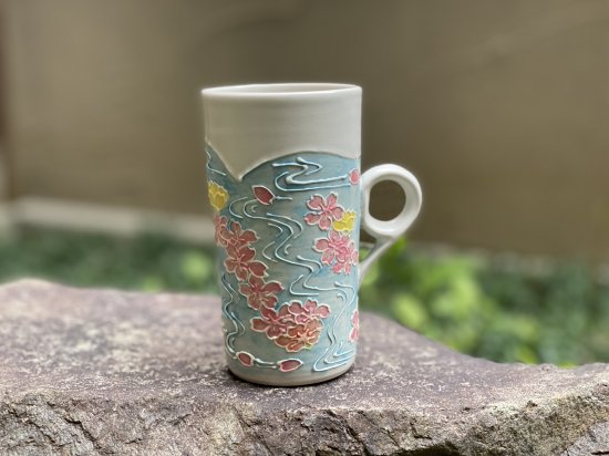 桜流水マグカップ - 京都祇園の和食器・清水焼の陶磁器 食器の京ばん